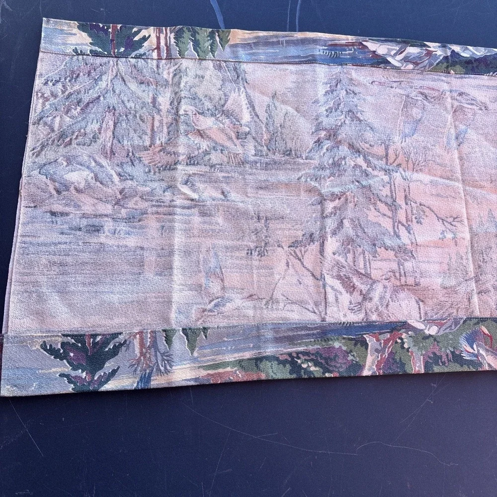 BAYOU 1940's Flying Geese Marshland Cabin Barkcloth Set 2 Fabric Curtain Panel